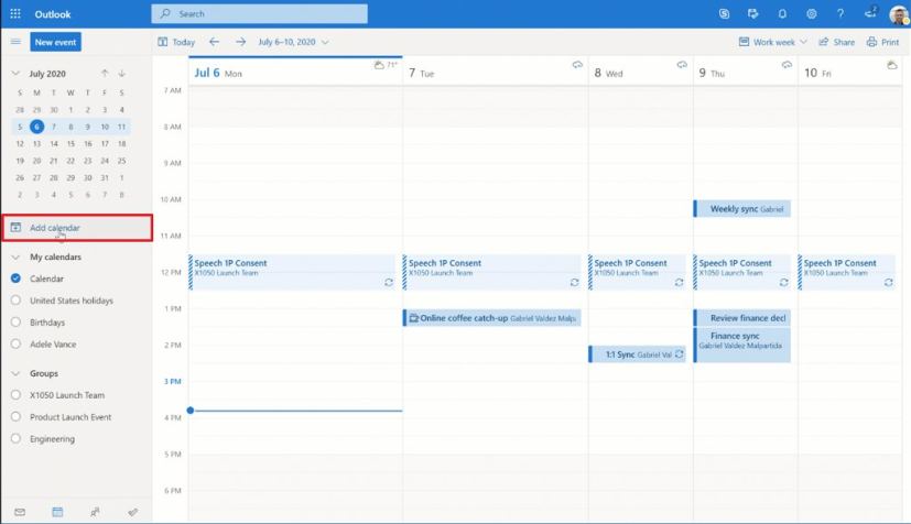 Add calendar to Outlook option