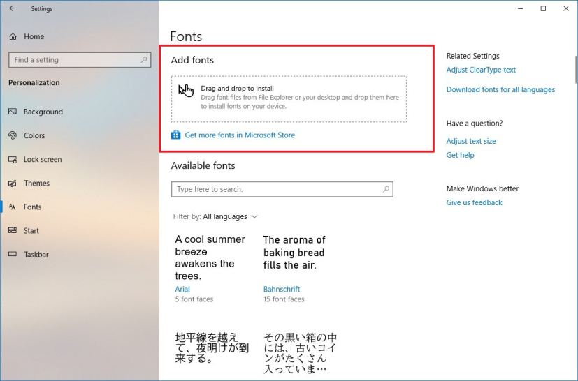 Add Fonts options in the Settings app