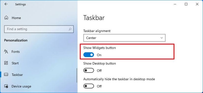 Add Widgets button