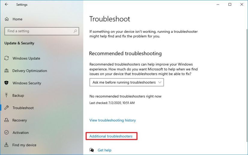 Additional troubleshooters option