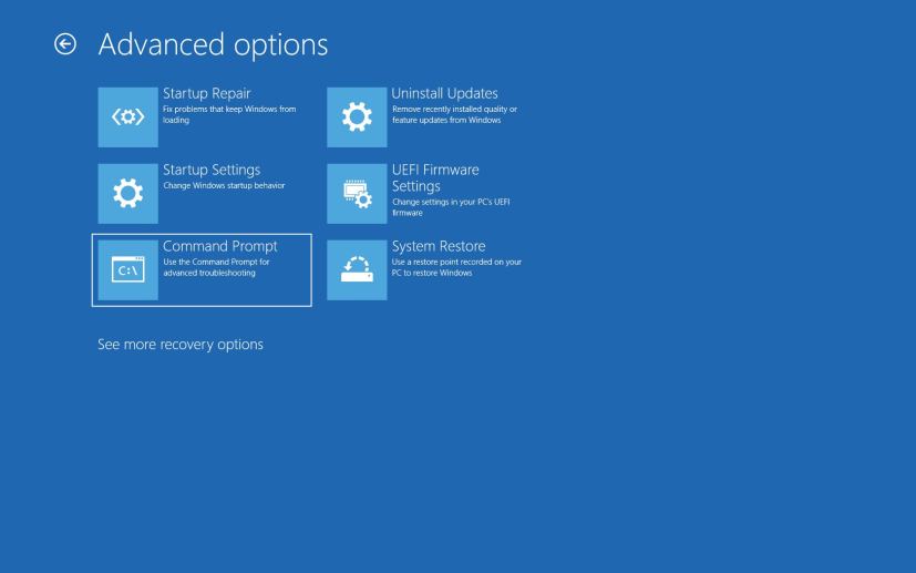 Advanced startup options on Windows 10