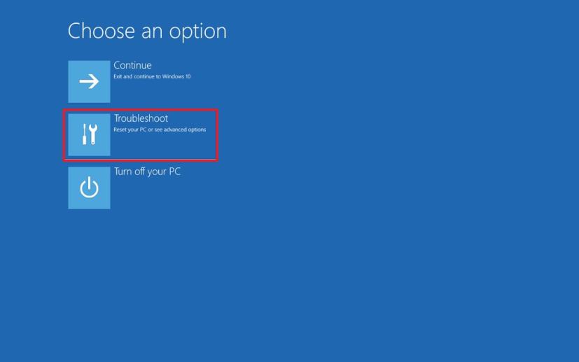 Advanced startup, Troubleshoot option