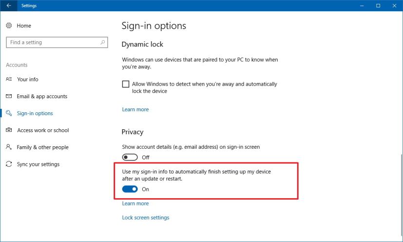 Windows 10 auto sign-in settings