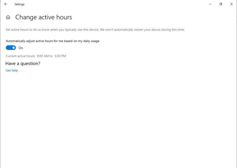 Automatic Active Hours settings on Windows 10