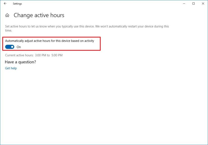 Automatic active hours settings on Windows 10 version 1903