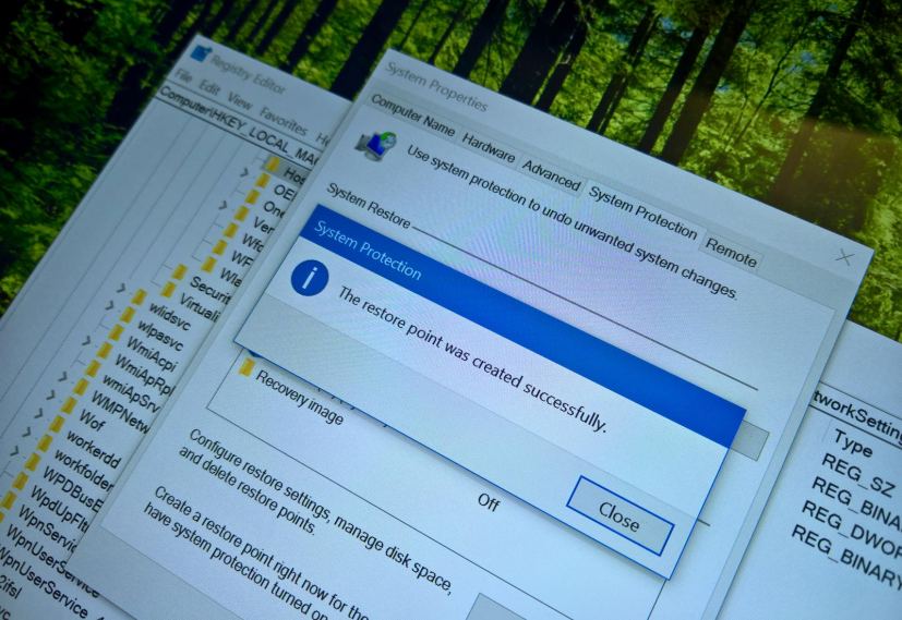 Backup Registry using System Restore on Windows 10