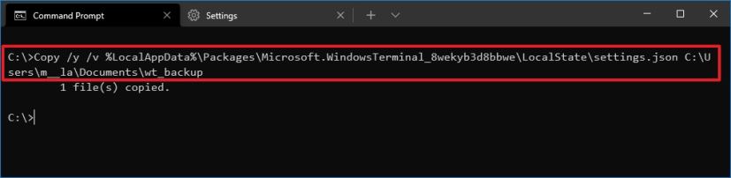 Command to backup Windows Terminal settings