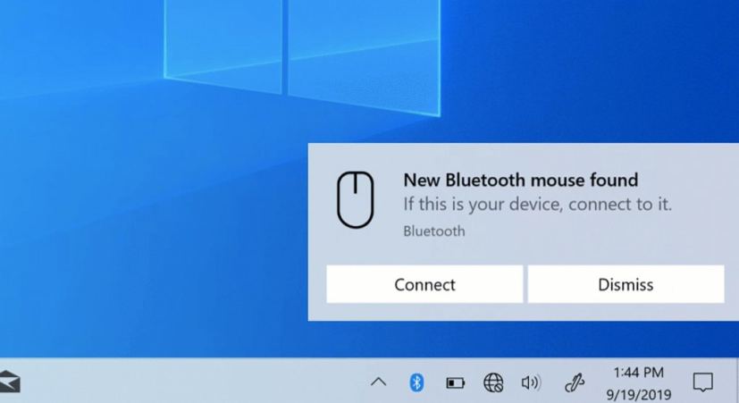 Bluetooth pair from notification on Windows 10 version 2004 (source: Microsoft)