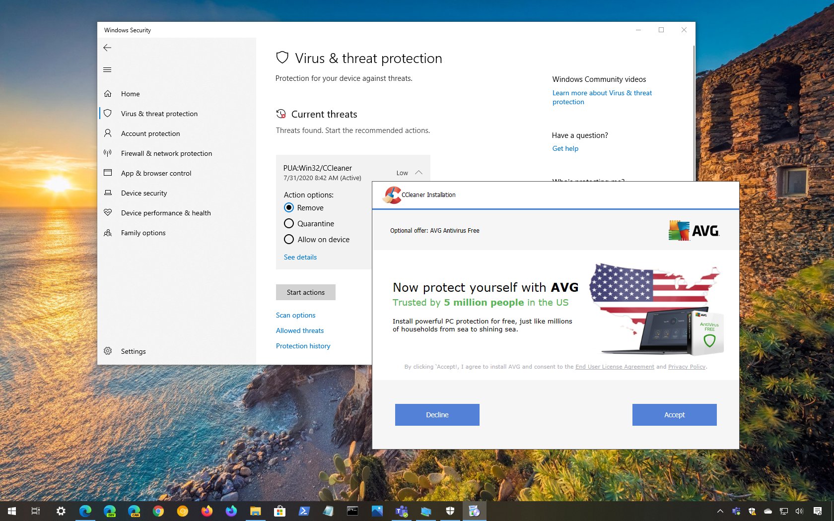 Microsoft Defender Antivirus CCleaner PUA