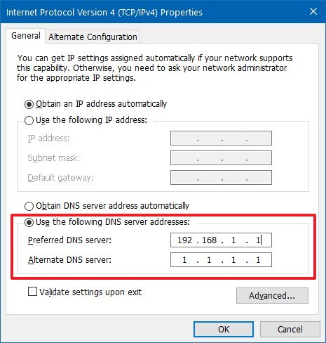 Change DNS settings on Windows 10