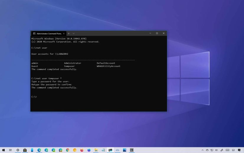 Change Windows 10 account password Command Prompt