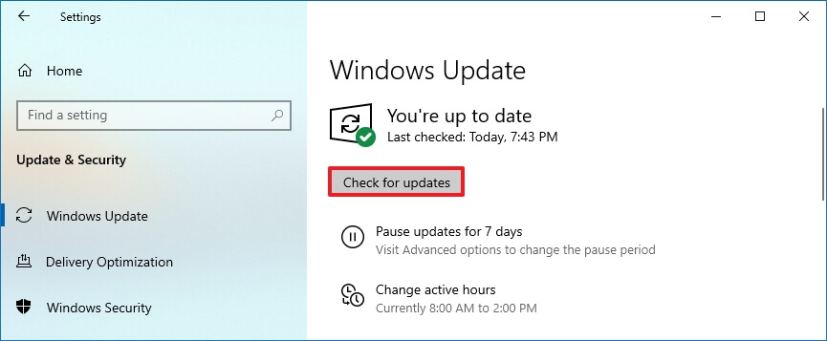Check for updates Windows 10