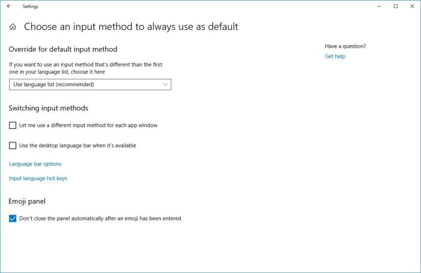 Input method default options