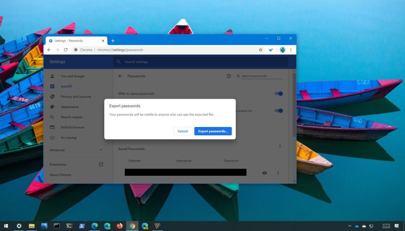 Chrome export password option