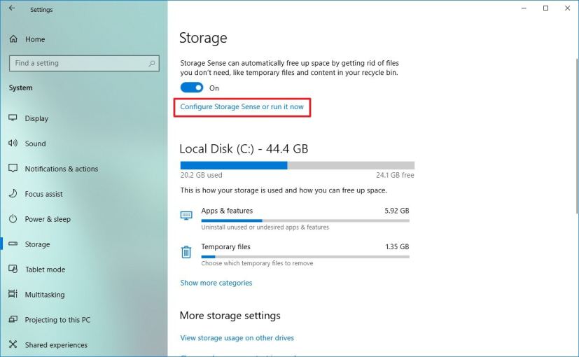 Configure Storage sense option