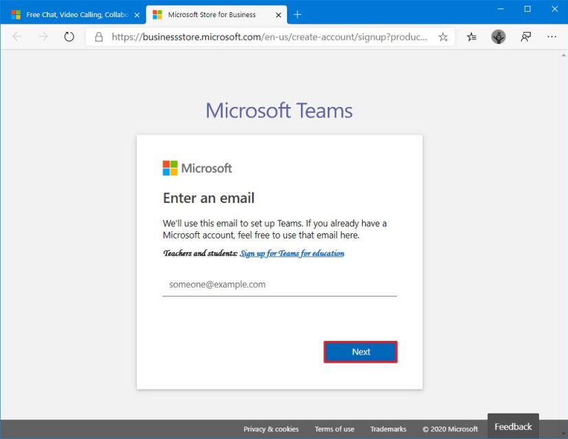 Microsoft Teams confirm account email