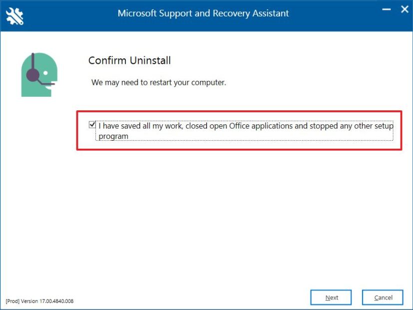 Confirm Microsoft 365 uninstall