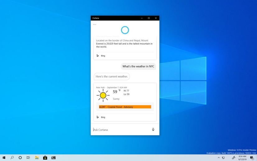 Cortana drag and resize window