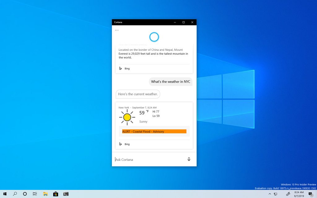 Cortana drag and resize window