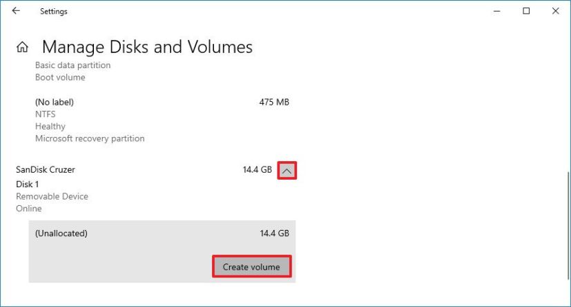 Windows 10 create partition option