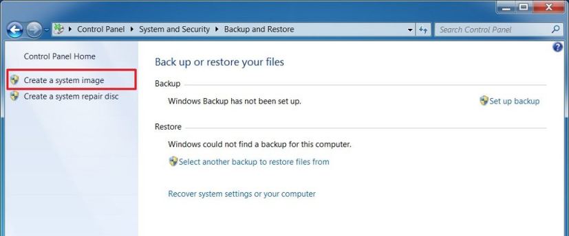 Create system image backup option