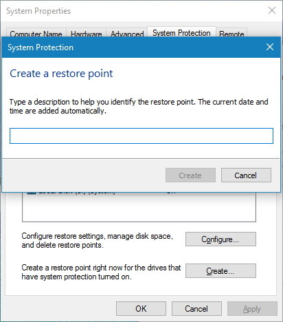 Create System Restore point