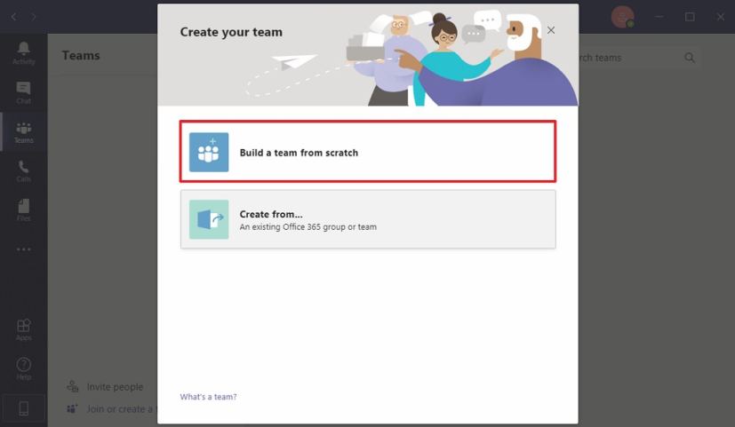Create team from scratch option