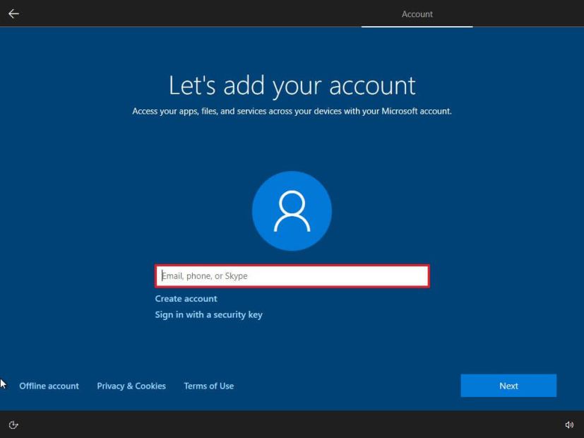 OOBE create Windows 10 account