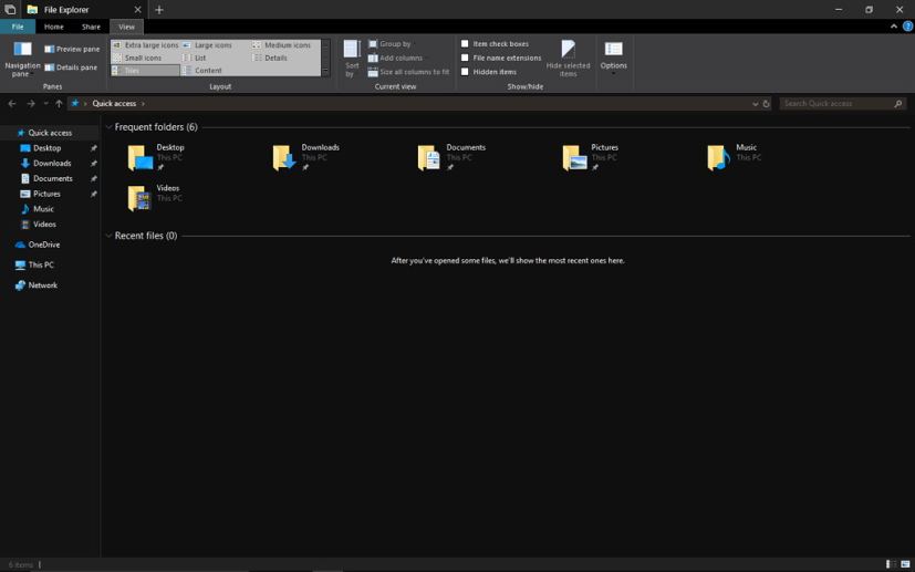 File Explorer with dark theme on Windows 10 build 1766