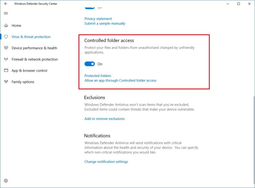 Controlled folder access settings