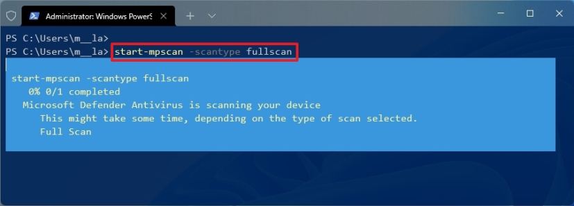 Microsoft Defender PowerShell full scan command