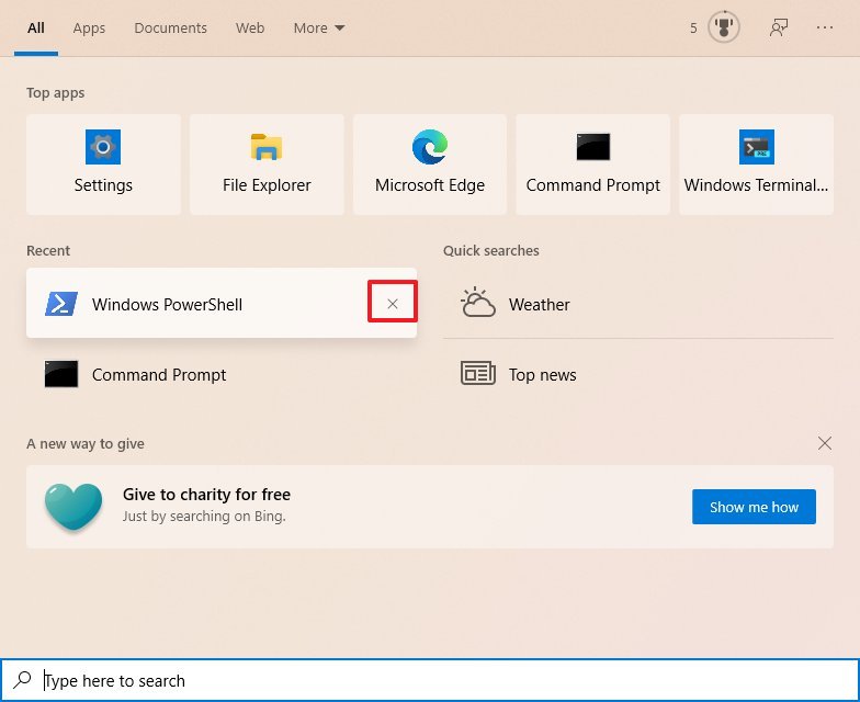 Remove recent search item on Windows 10