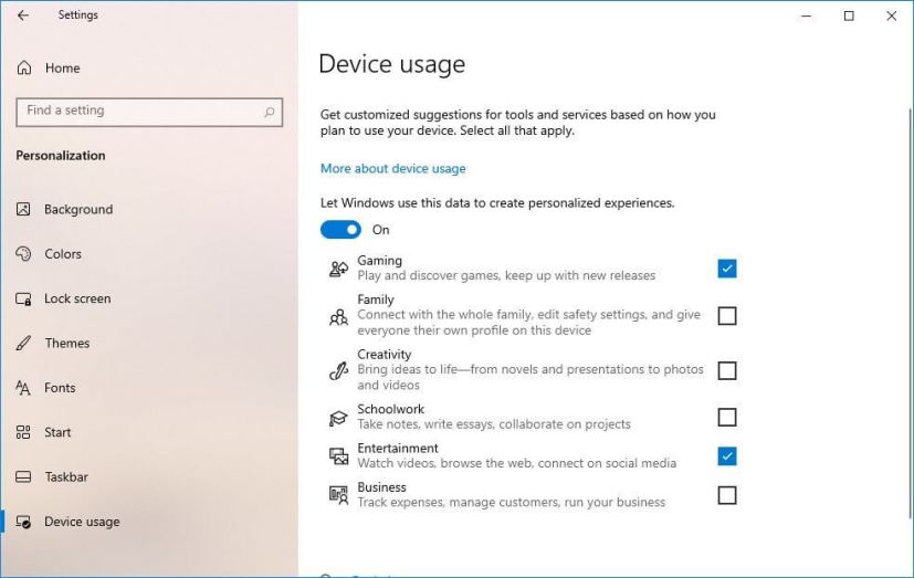 Device Usage settings