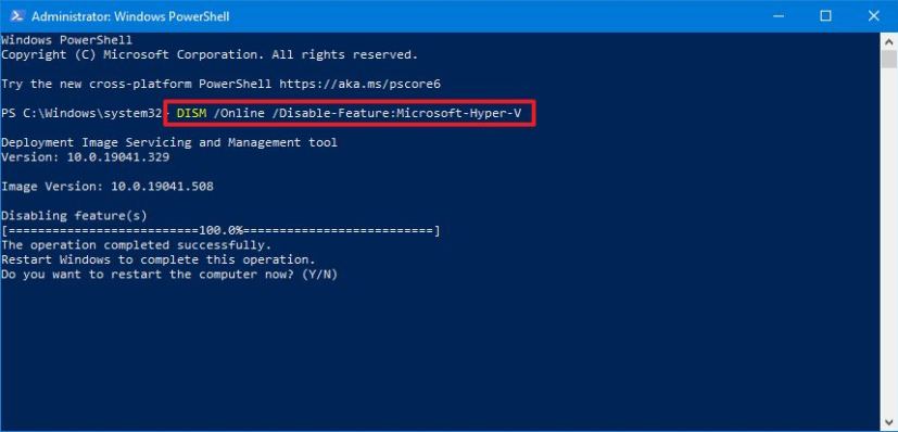 PowerShell disable Hyper-V command