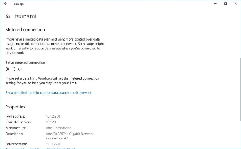 Disable metered network connection on Windows 10