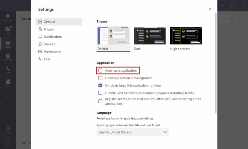 Microsoft Teams disable auto-start option