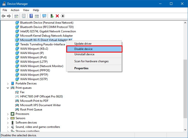 DIsable Microsoft Wi-Fi Direct Virtual Adapter