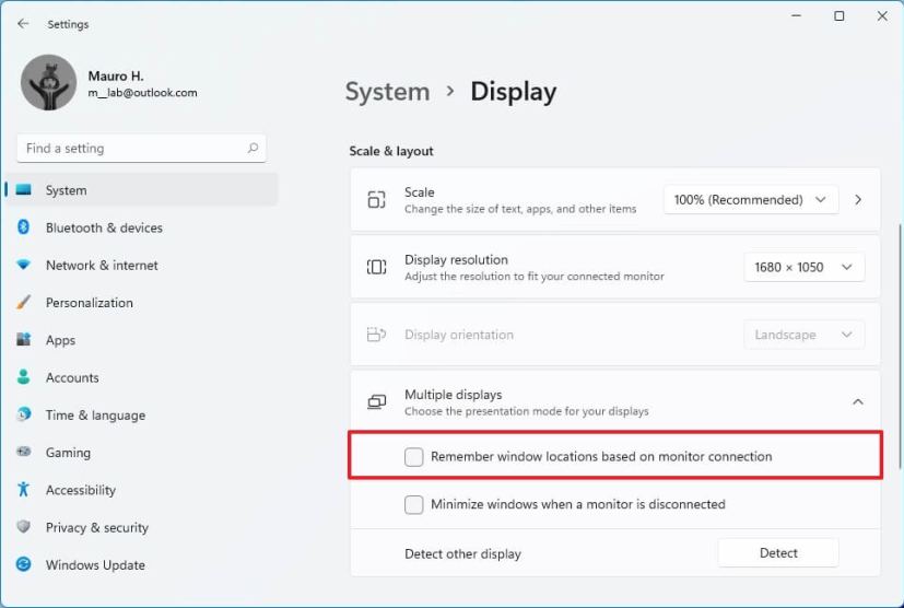 Disable remember windows locations setting