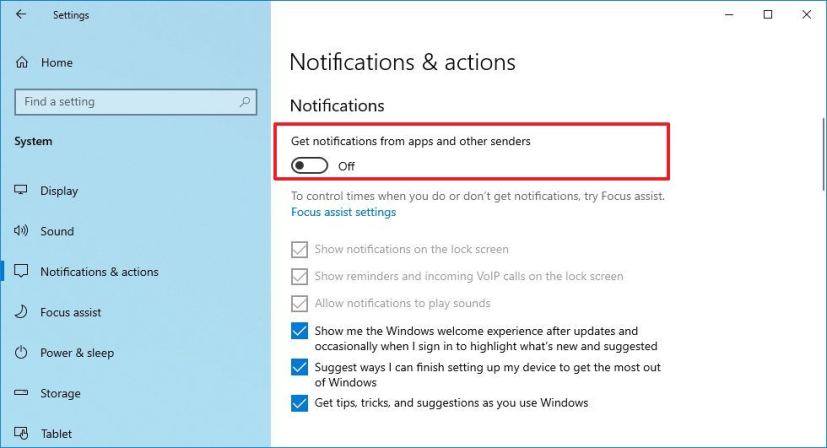 Disable notifications on Windows 10