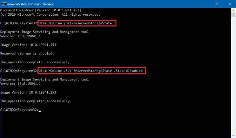 Windows 10 disable Reserved Storage DISM command