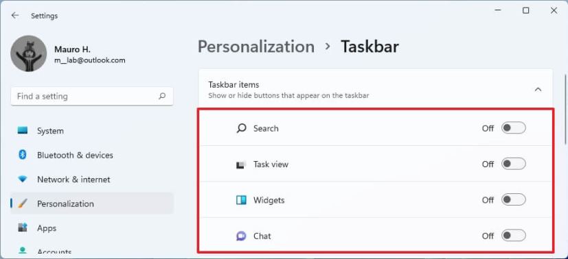 Taskbar items