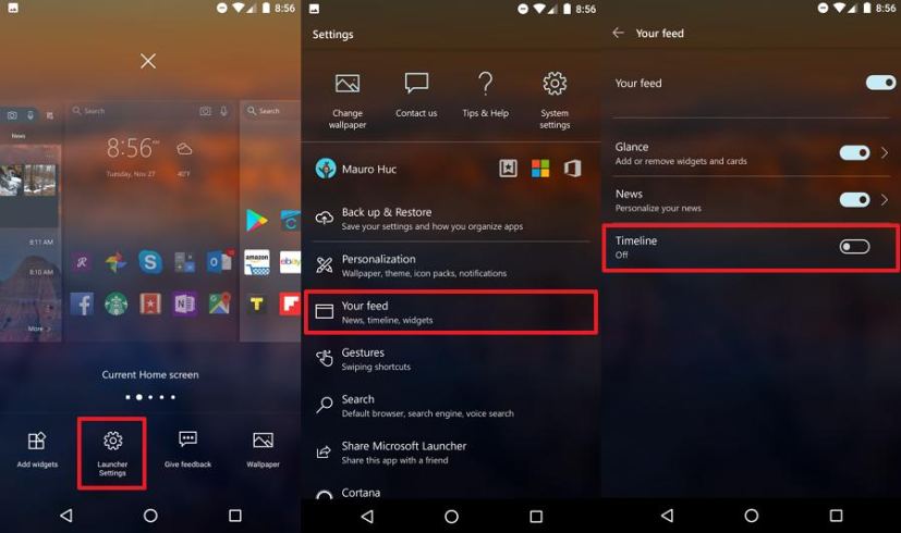 Disable Timeline on Microsoft Launcher