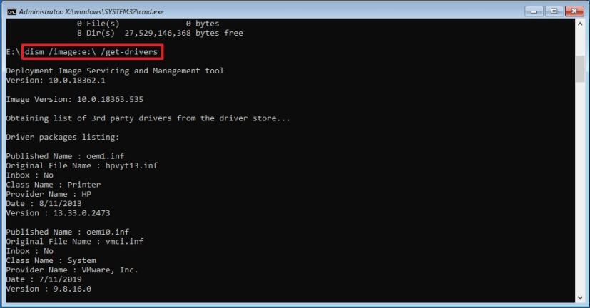 DISM Get-Drivers command