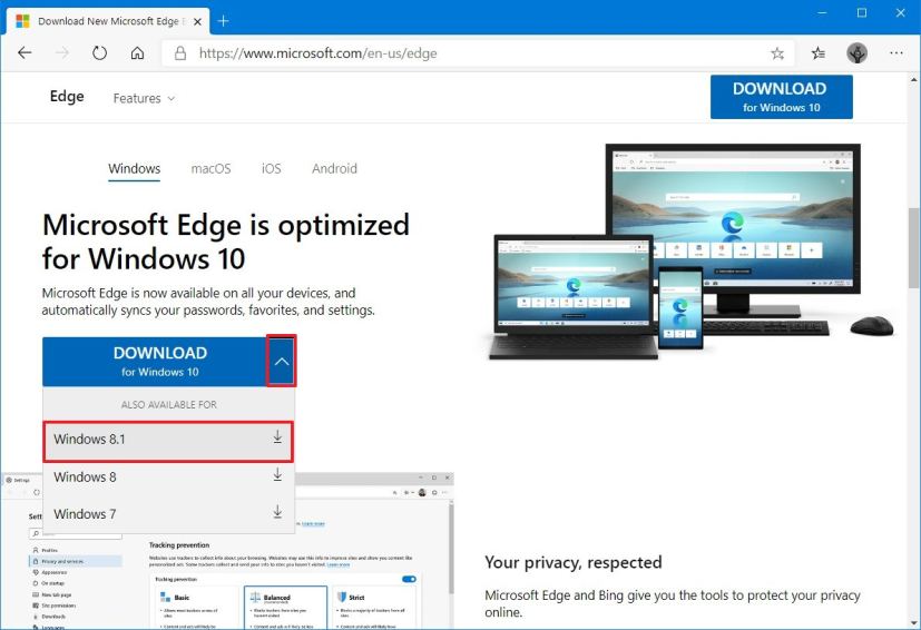 Microsoft Edge download for Windows 7, Windows 8, and Windows 8.1