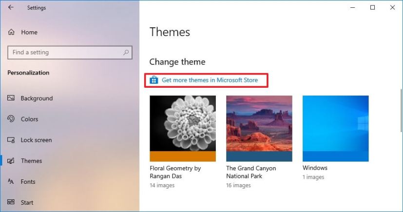Download themes for Windows 10 option