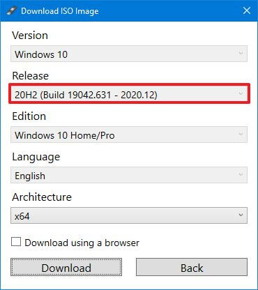 Rufus download Windows 10 20H2 ISO