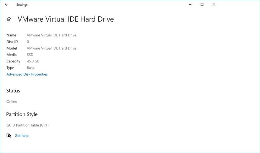 Drive information on Windows 10