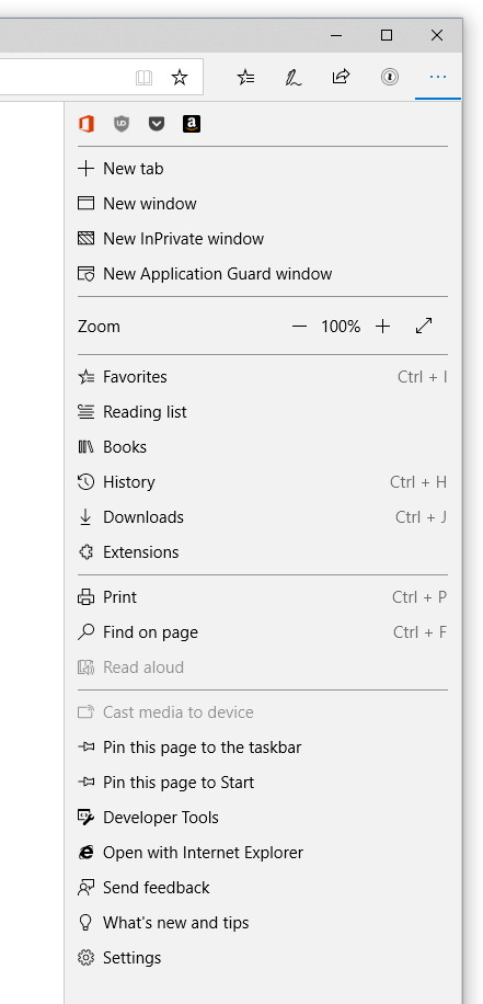 Microsoft Edge updated menu