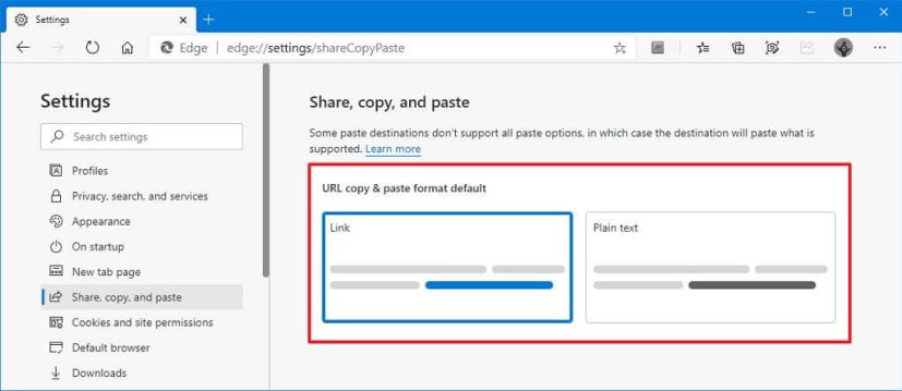 Microsoft Edge paste as link or plain text