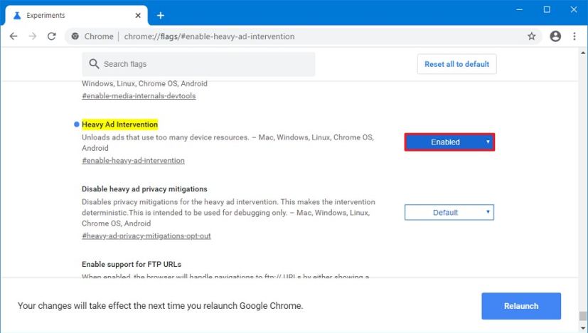 Chrome Heavy Ad Intervention option enabled